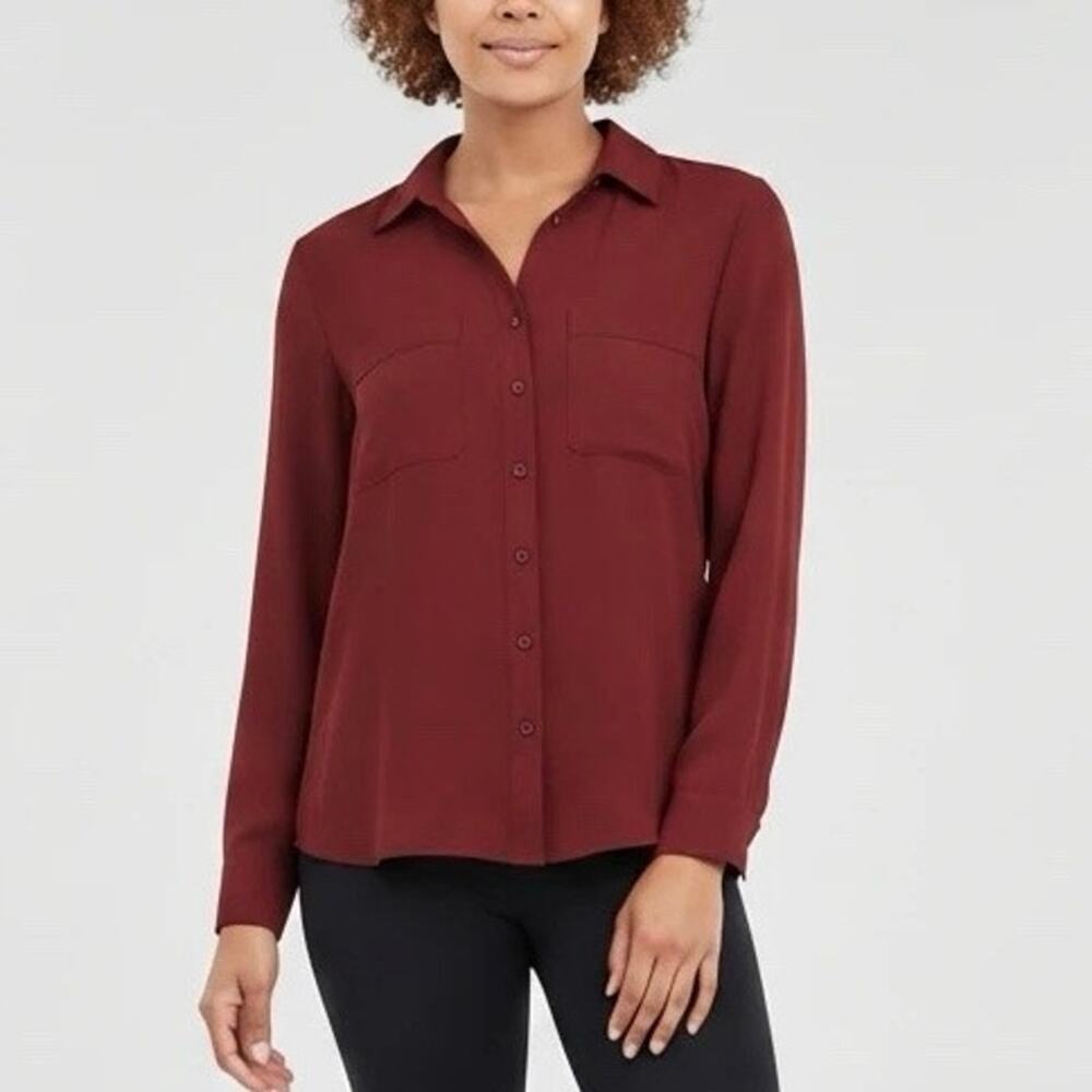 APT.9 Women’s Burgundy Button-Up Shirt Size M Long Sleeve